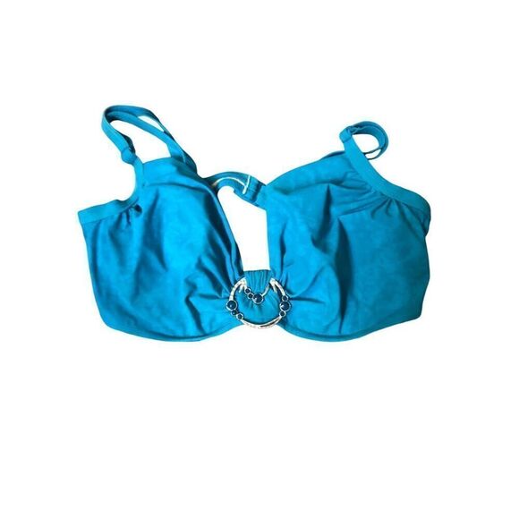Profile turquoise bikini top with silver medallion center adjustable straps 38 D - Picture 1 of 7